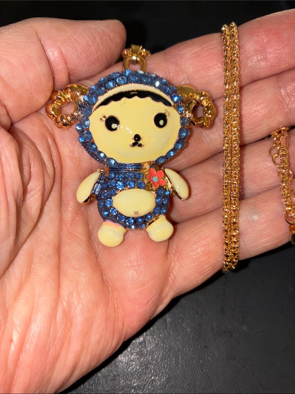 Blue Crystal Lamb Pendant Necklace